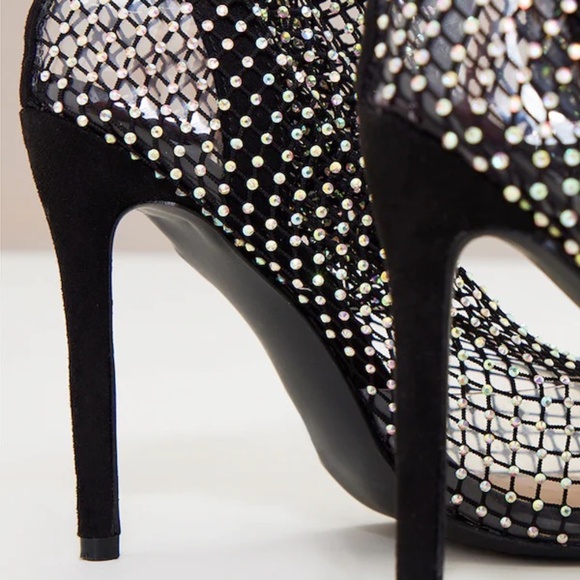 PLT BLACK DIAMANTE FISH NET SOCK BOOTS - Picture 5 of 9